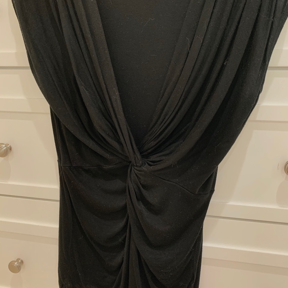 Black deep v-neck knotted top